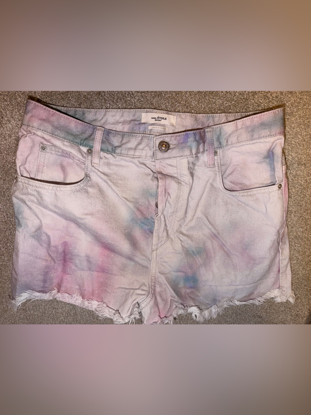 Isabel Marant Étoile Pastel Tie-Dye Denim Shorts Frayed Hem Size 38, NEVER WORN
